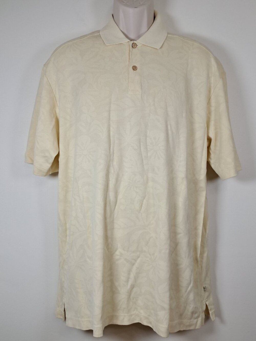 Tommy Bahama Pale Yellow Floral Pima Cotton Polo L